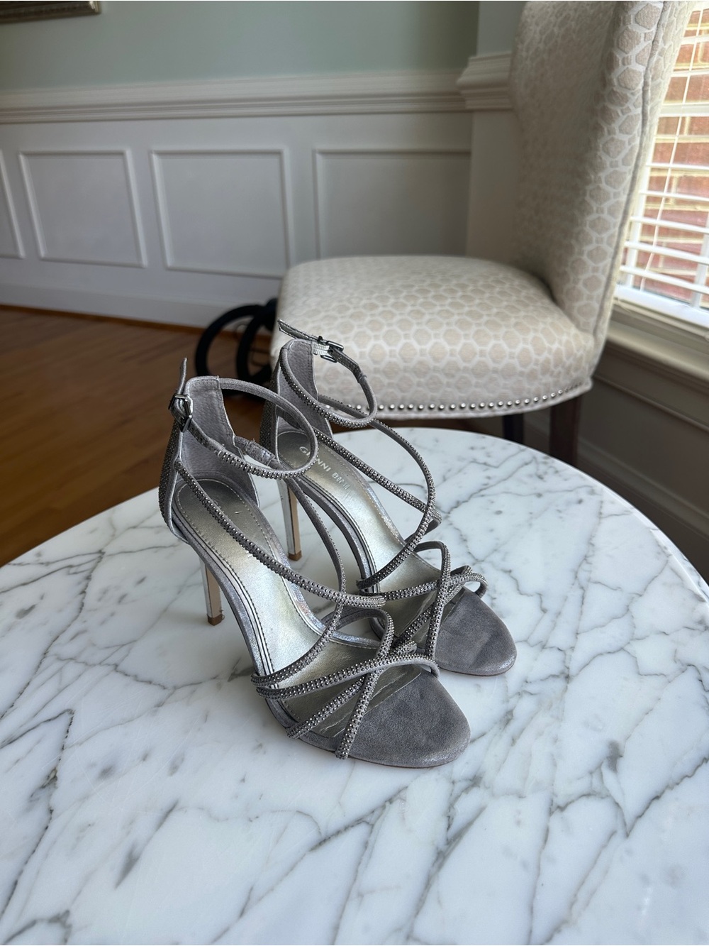 Gianni Bini Silver Strappy Sparkly Heels